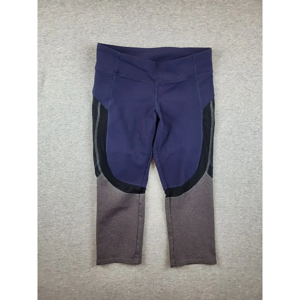 alo Yoga Curvature Capri Cropped Leggings S Navy Blue & Grey‎ Black Mesh Inset